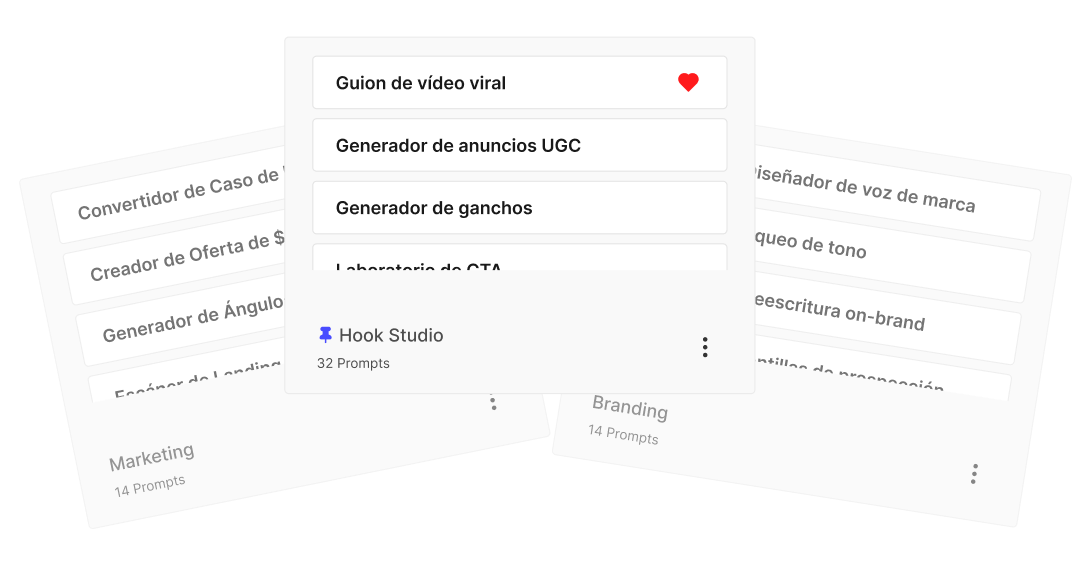 Interfaz de la biblioteca de prompts con estructura de carpetas y prompts categorizados