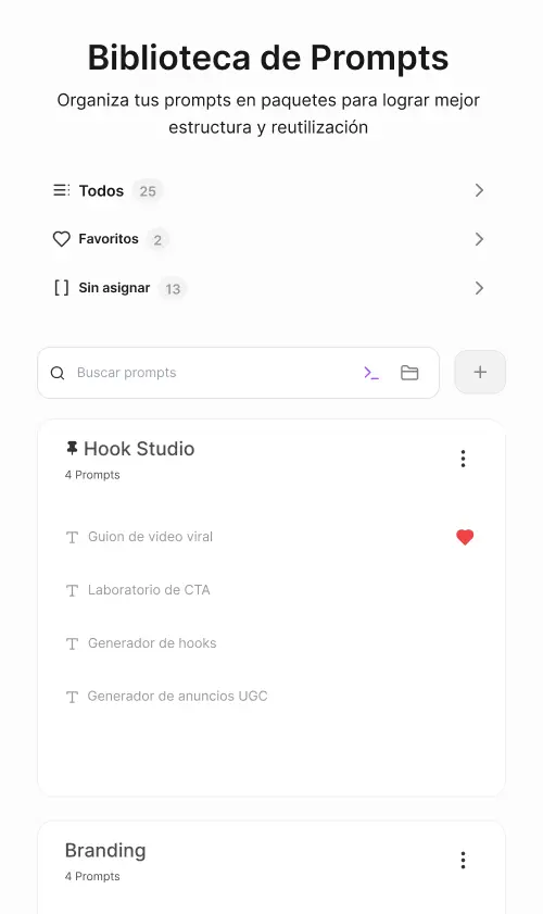 Prompt Library Interface showcasing various prompt templates and categories