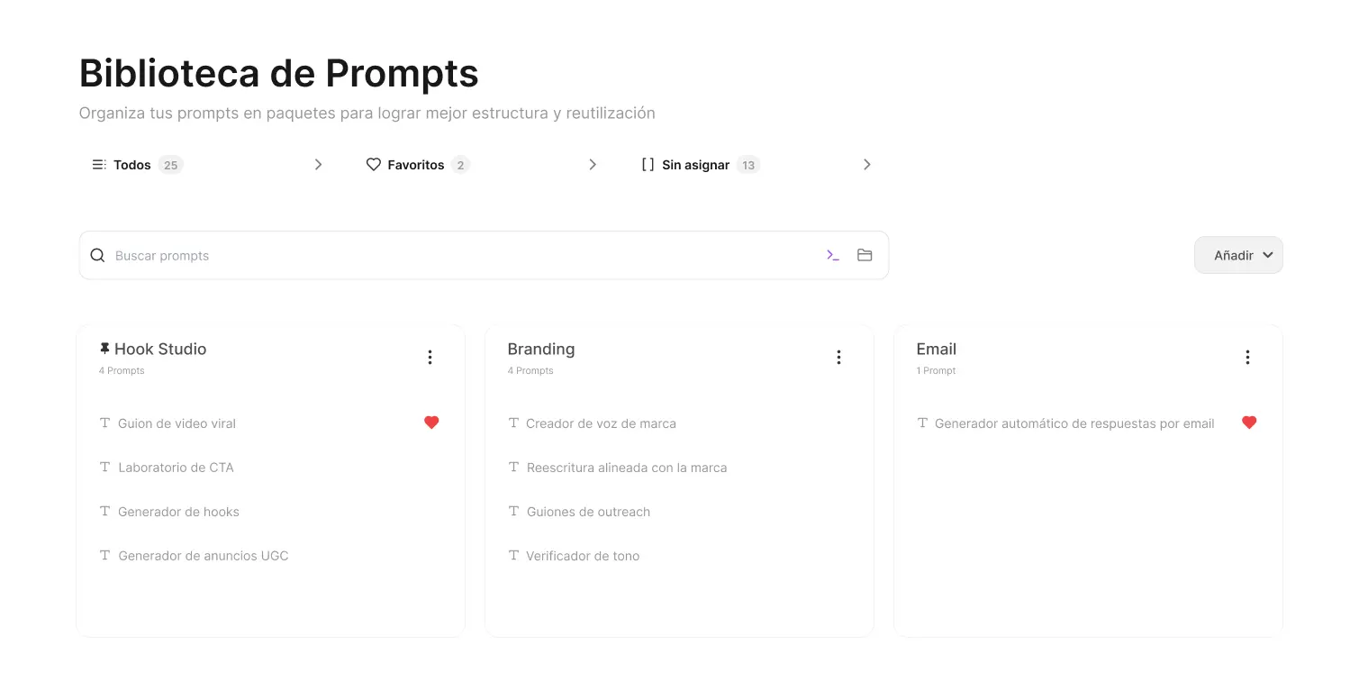 Prompt Library Interface showcasing various prompt templates and categories