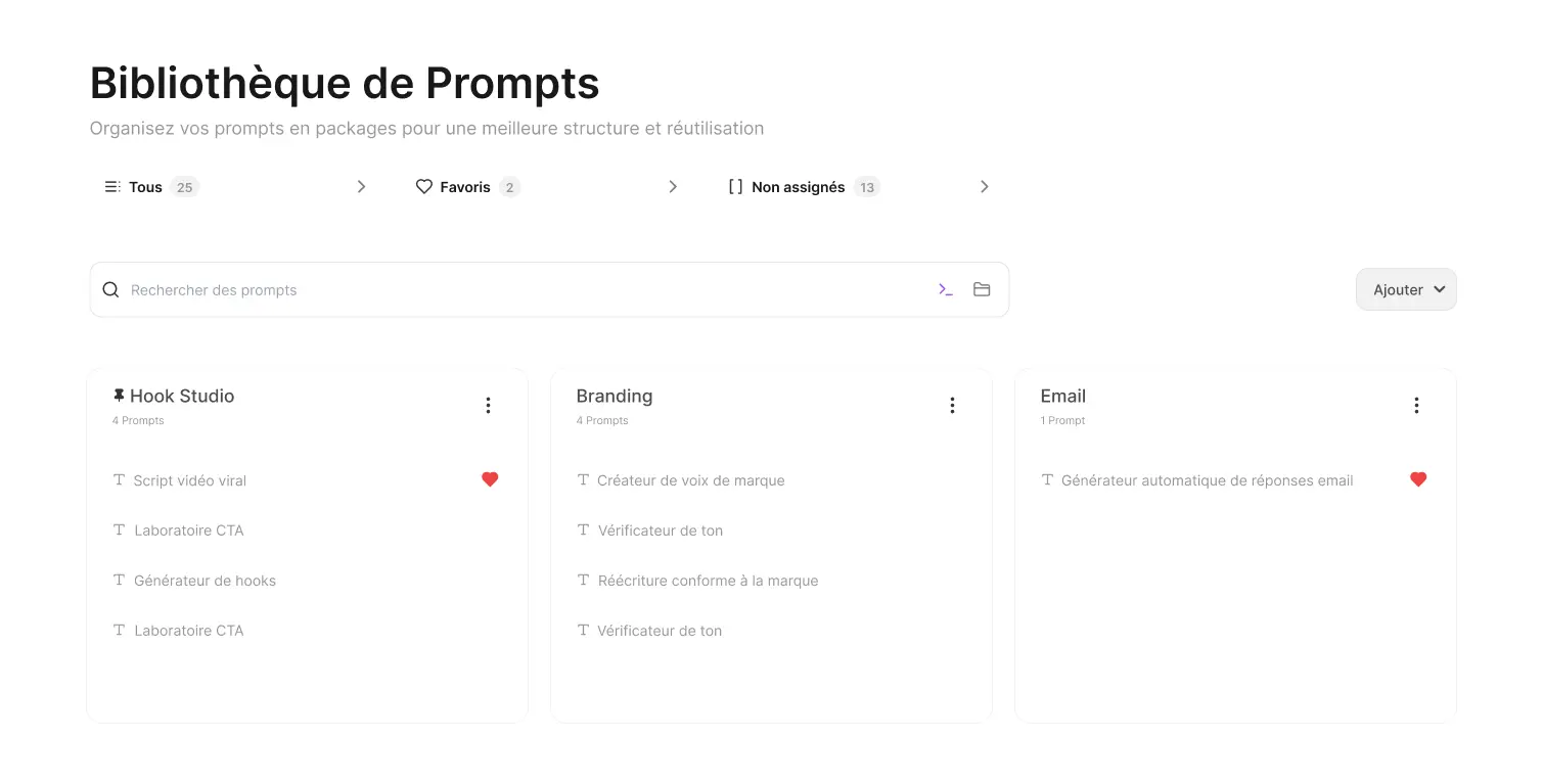 Prompt Library Interface showcasing various prompt templates and categories